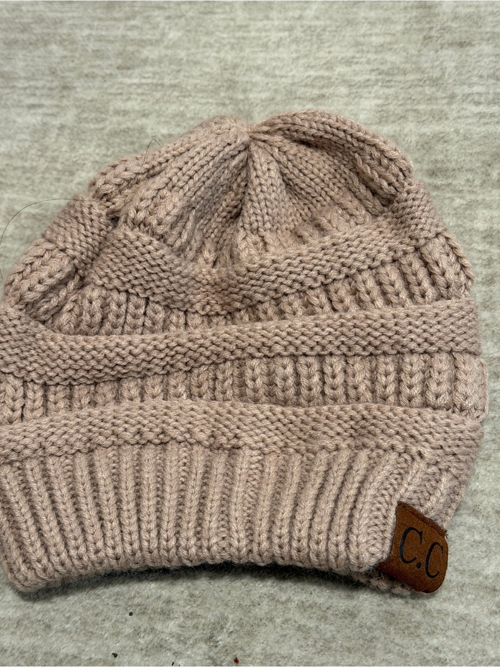C.C Kids Dusty Rose Knit Beanie with Leather Logo